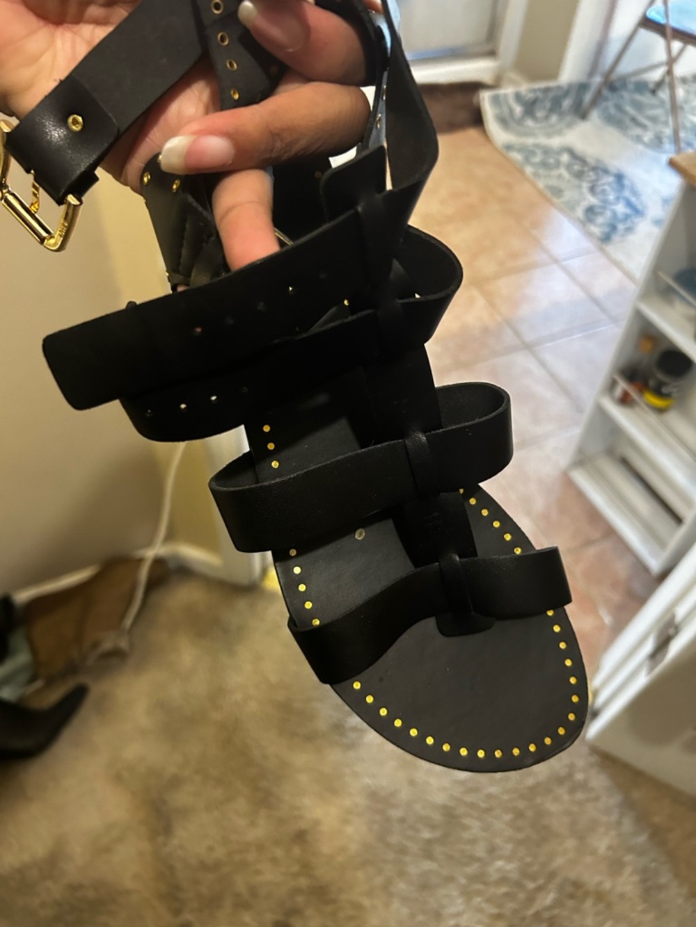 Black Multi-Strap Stud Accent Sandals